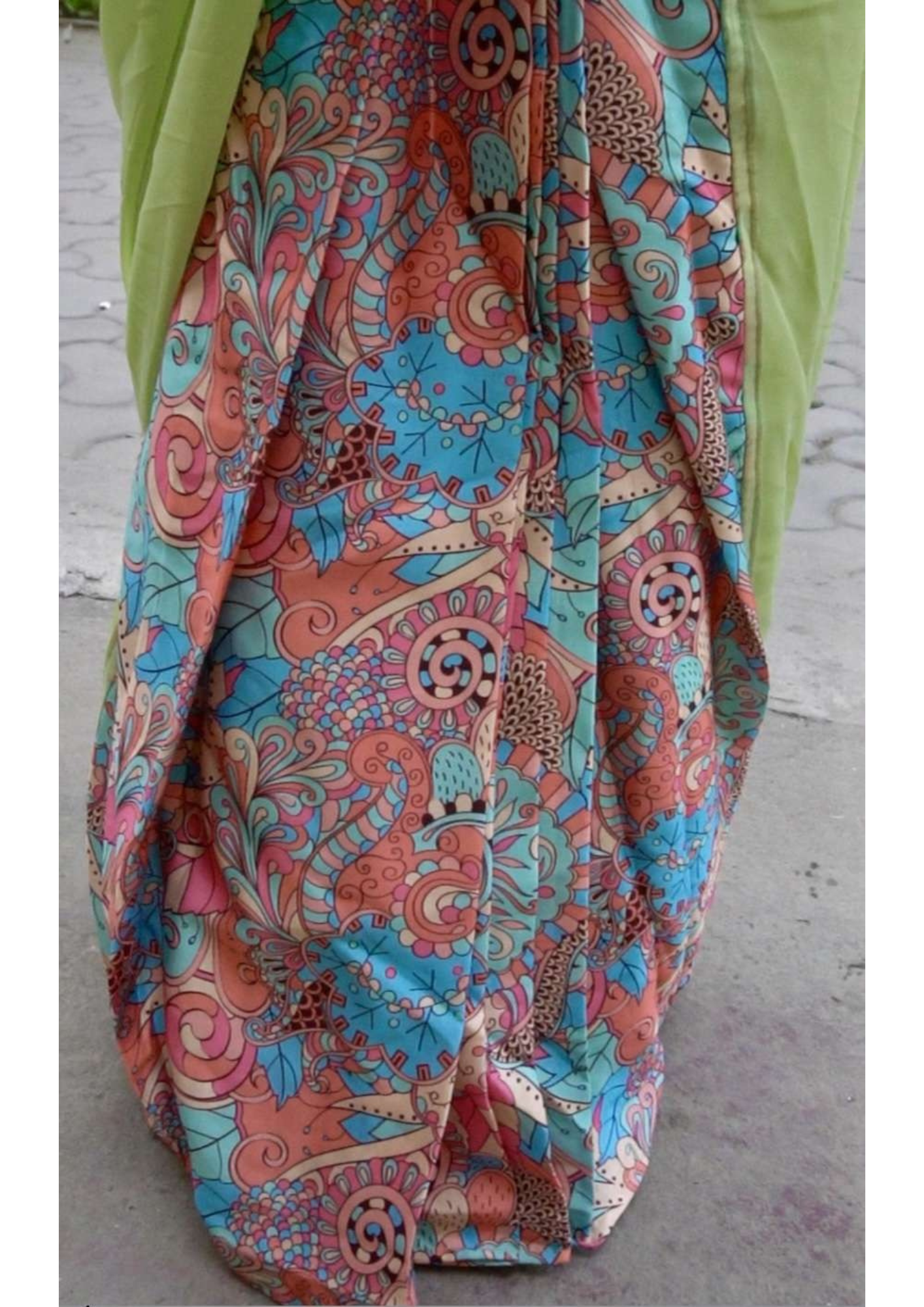 Printed blouse with sea green saree!