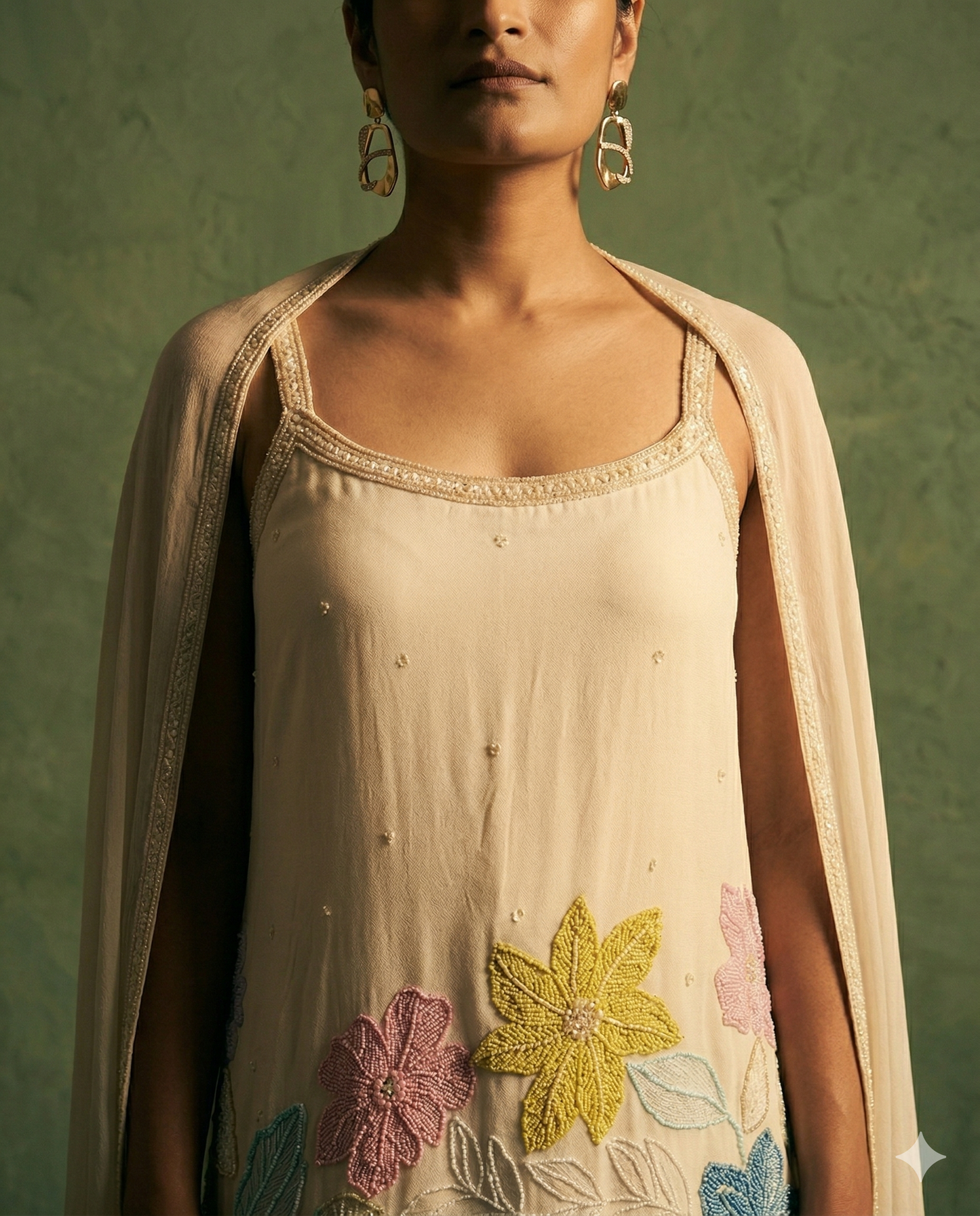 off-white, palazzo set - sleeveless with dupatta