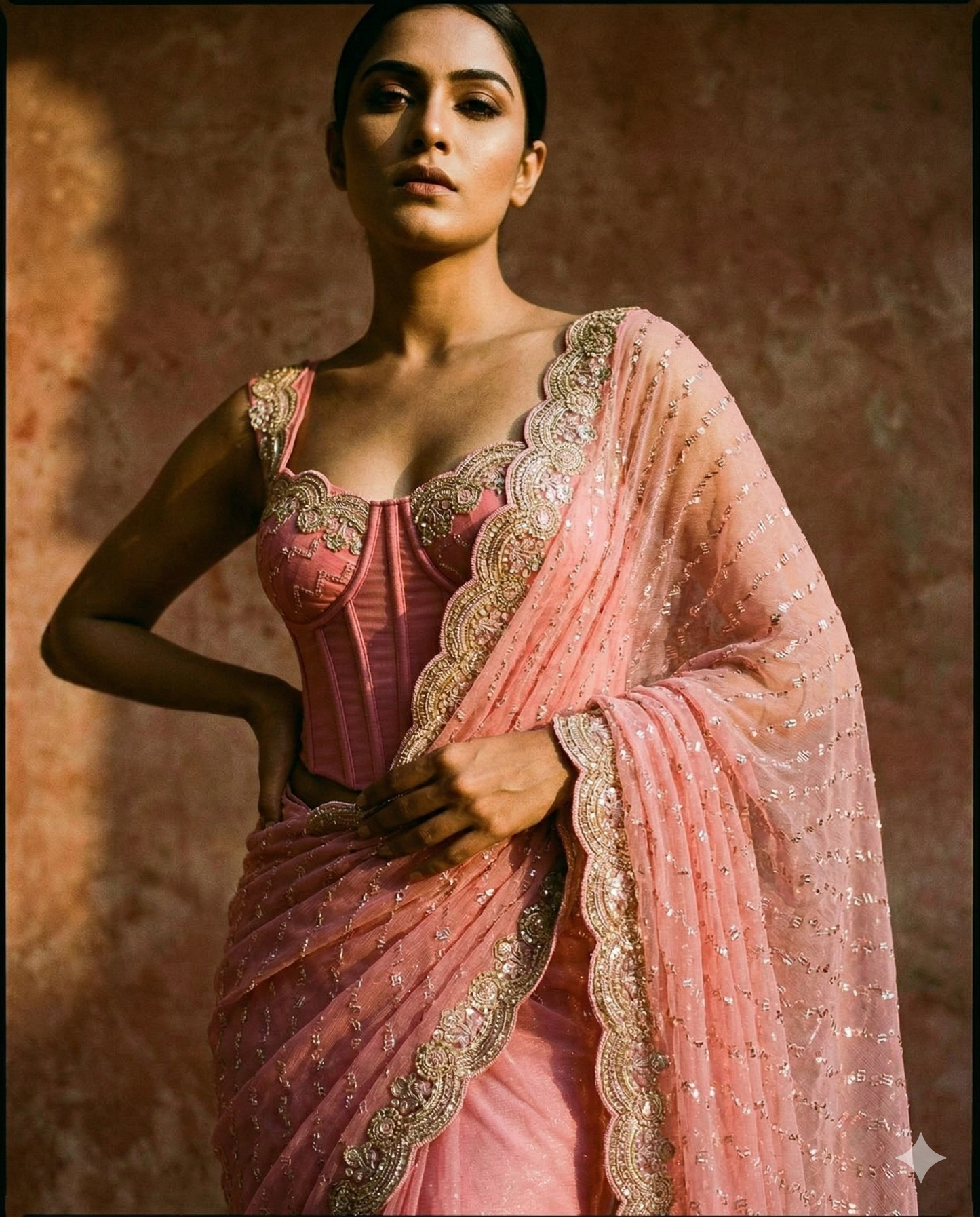Pinky pink net saree