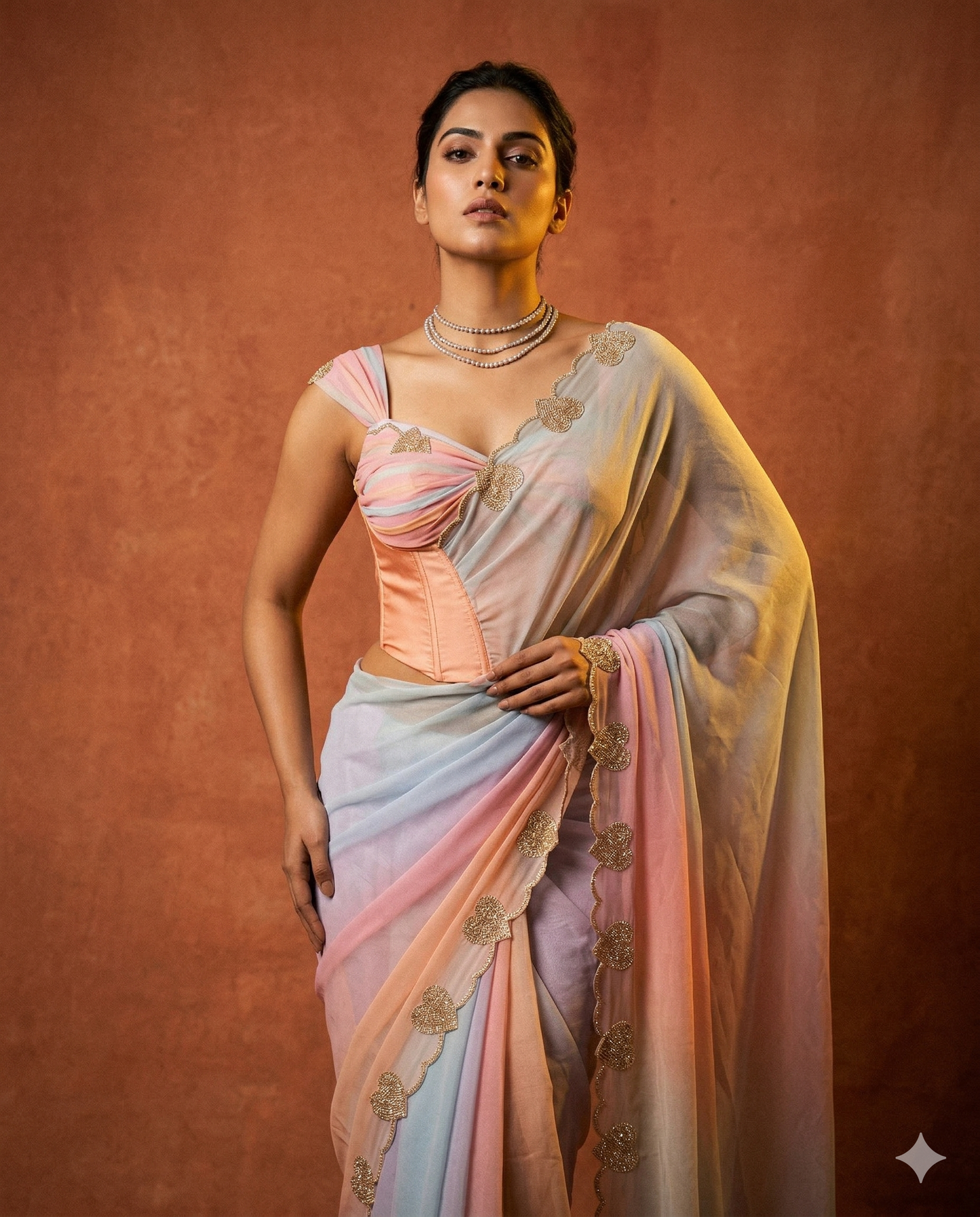 ombre saree with heart motifs