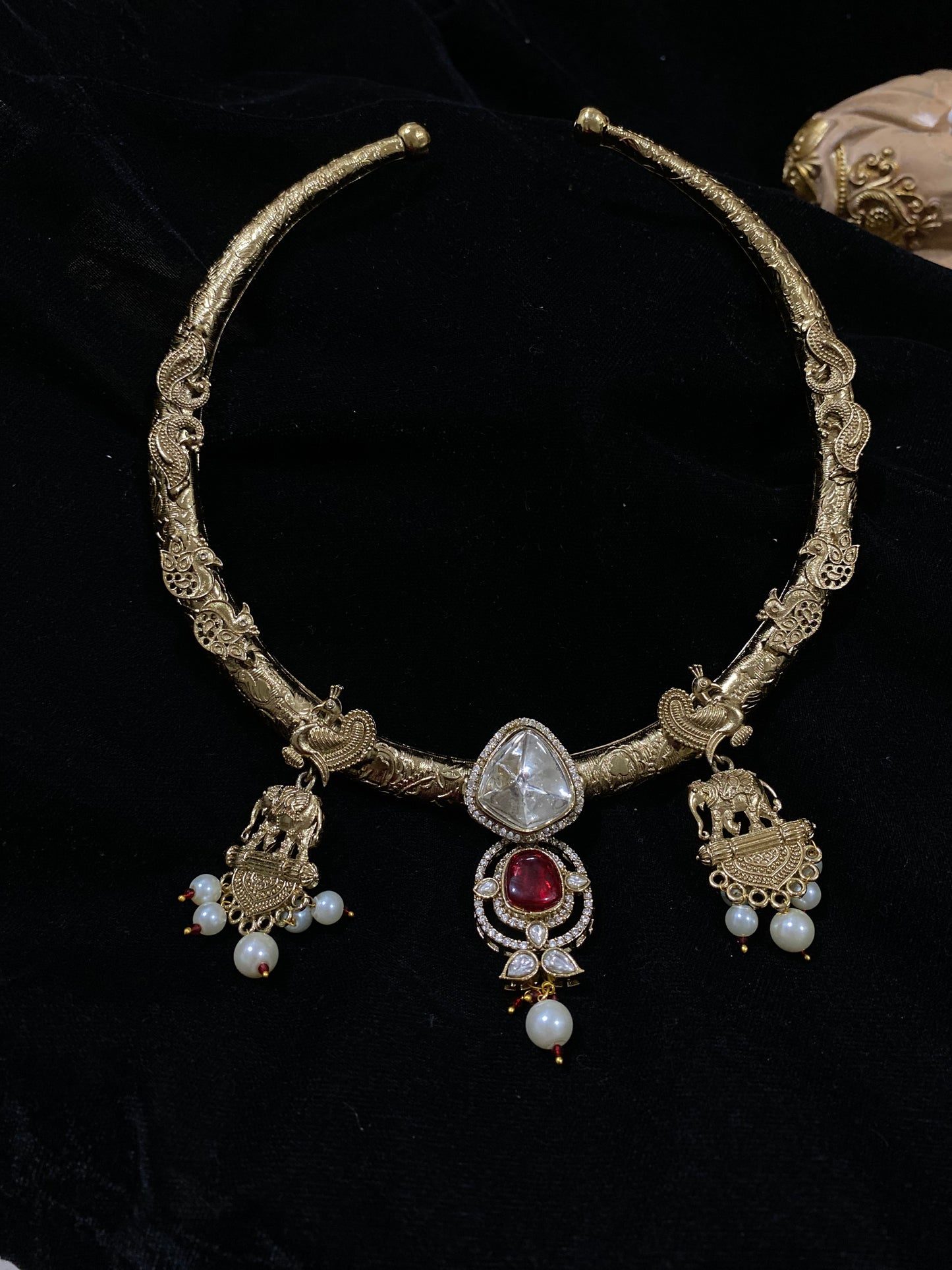Gold Choker with Red Drops