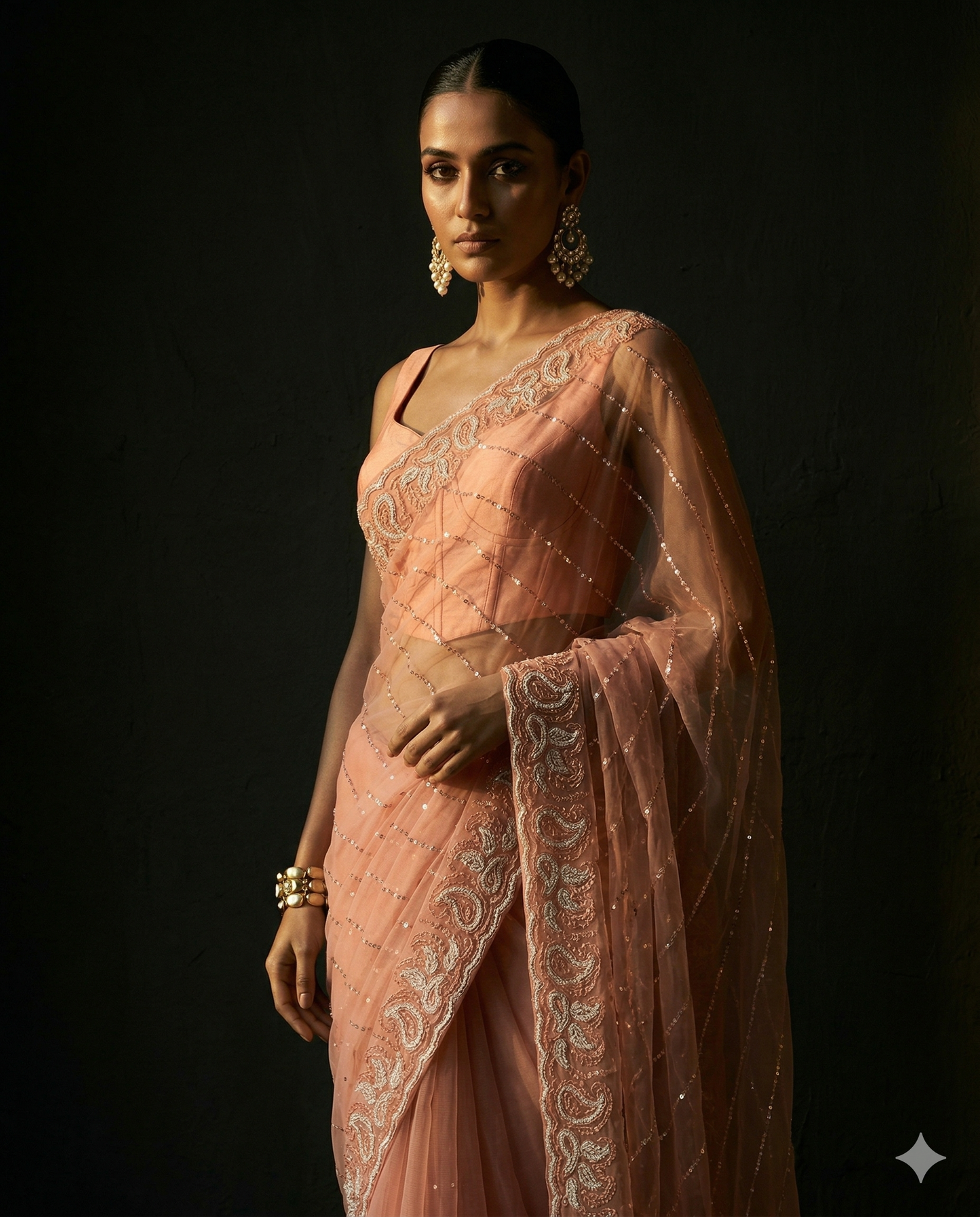 net baby pink saree