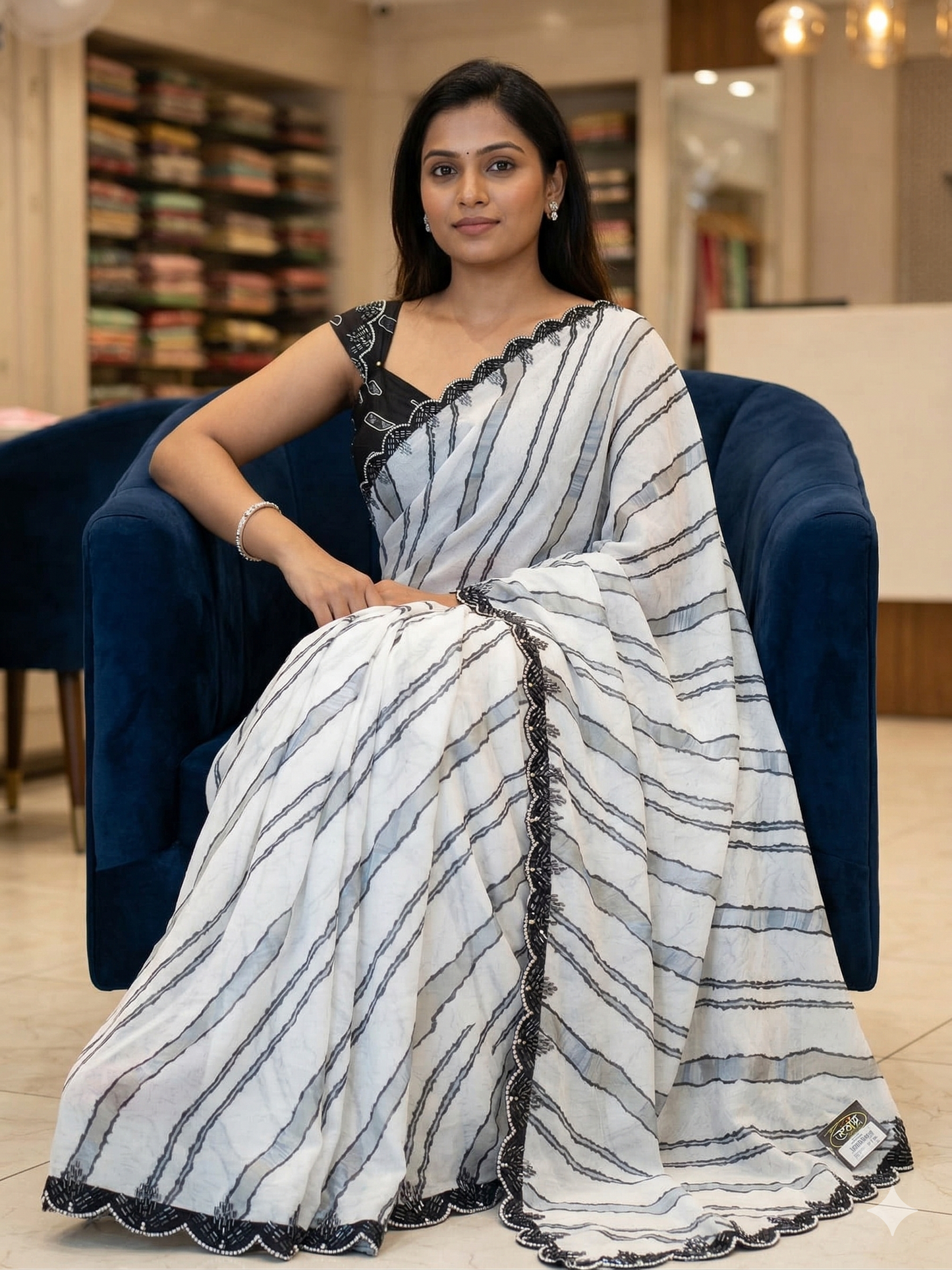 white saree with black border