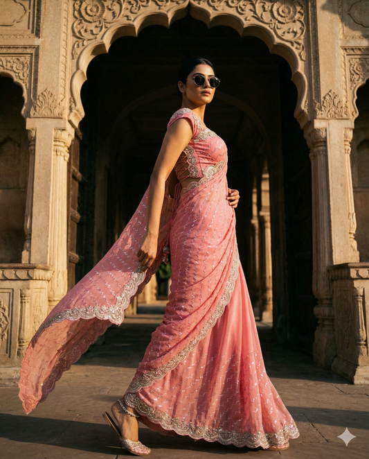 Pinky pink net saree