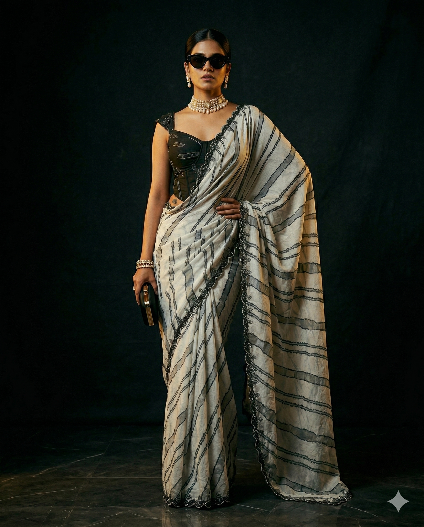 white saree with black border