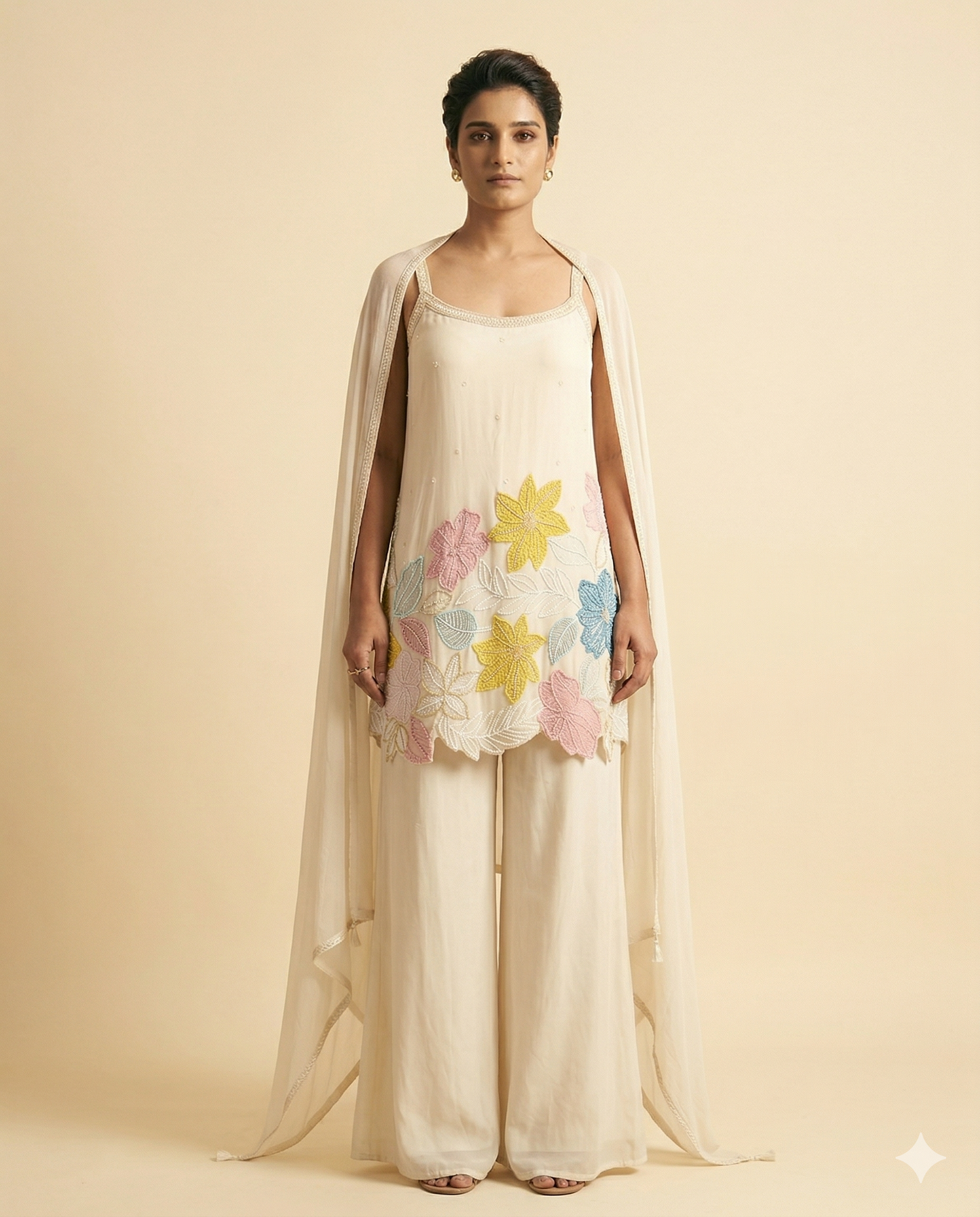 off-white, palazzo set - sleeveless with dupatta