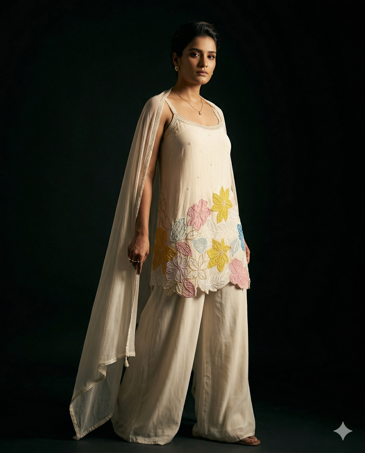 off-white, palazzo set - sleeveless with dupatta