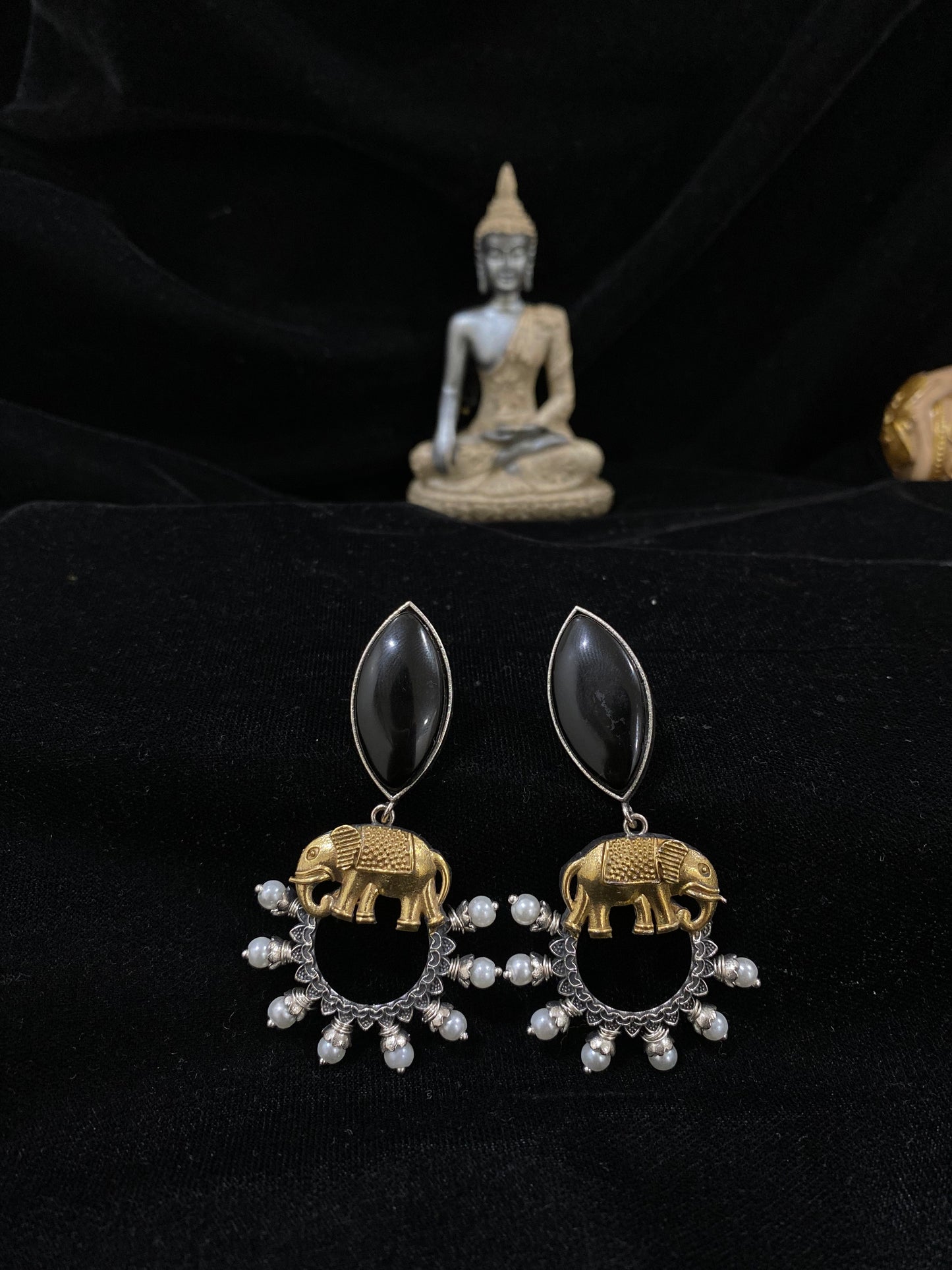 Elephant holding a black stone