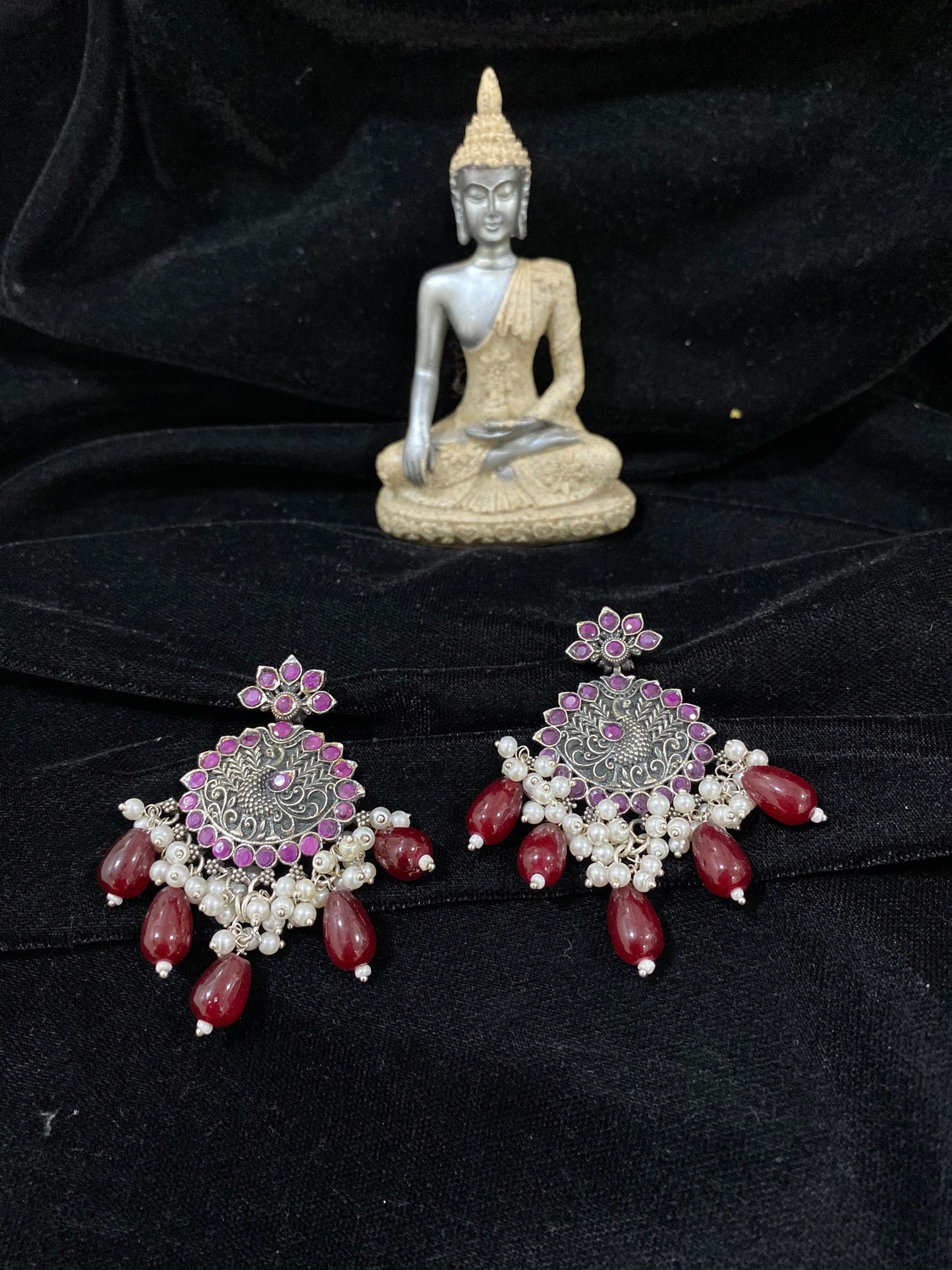 Red Drop Oxidised Earrings