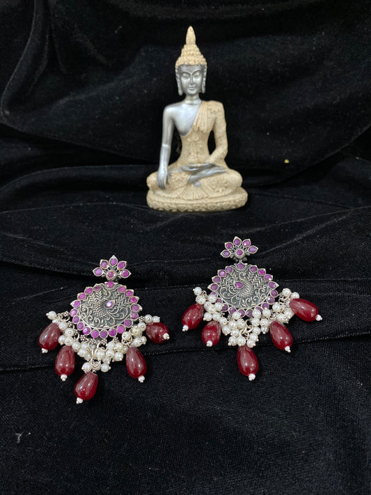 Red Drop Oxidised Earrings