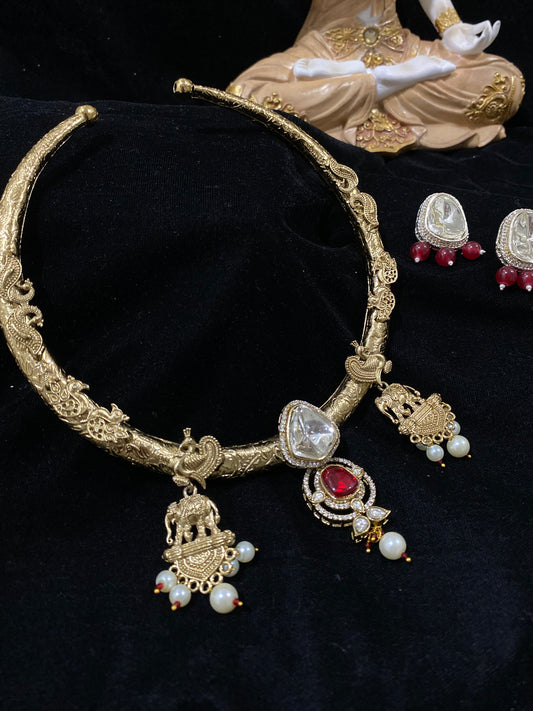 Gold Choker with Red Drops