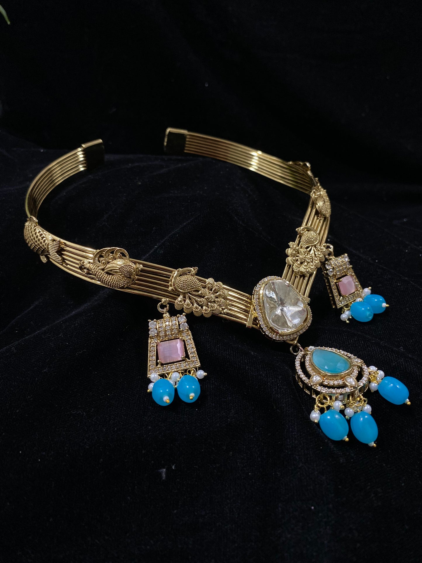 Gold Choker with Turquoise Drops