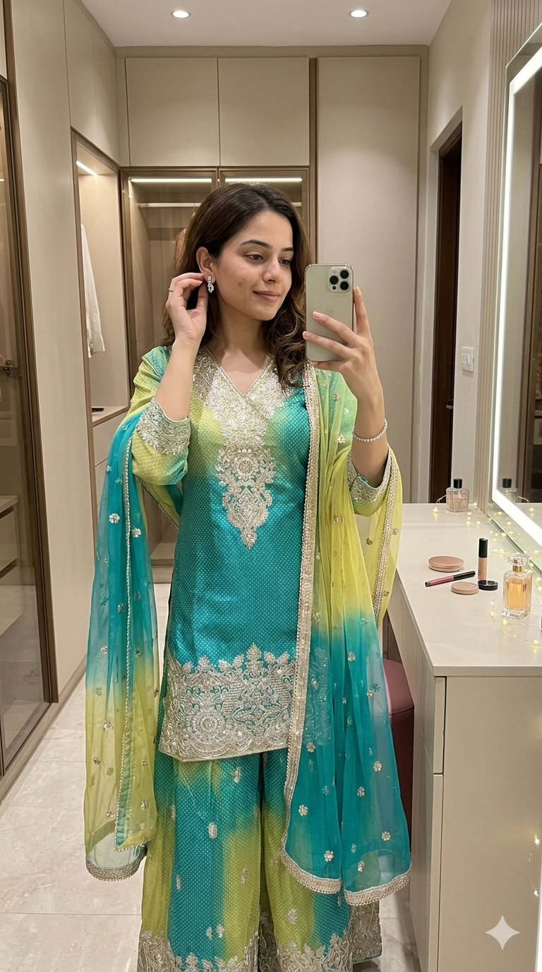 blue and green sharara - because we are evergreen!