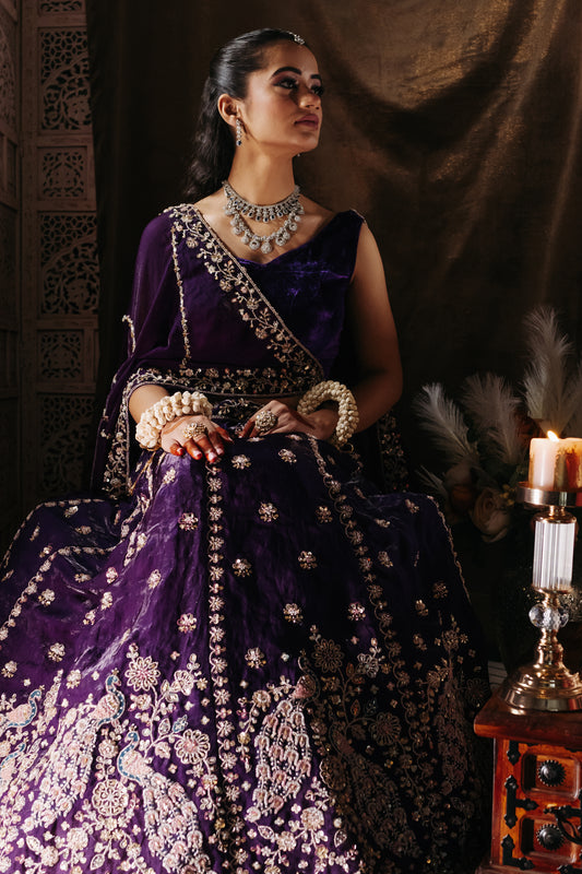 Peacock engagement lehenga in purple