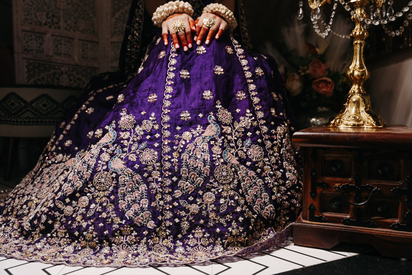 Peacock engagement lehenga in purple