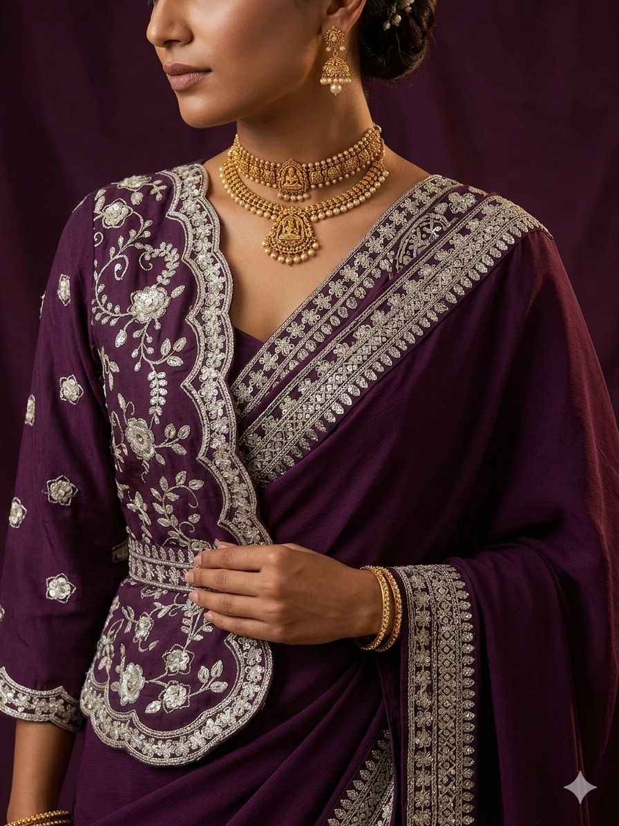 deep purple saree with jacket!
